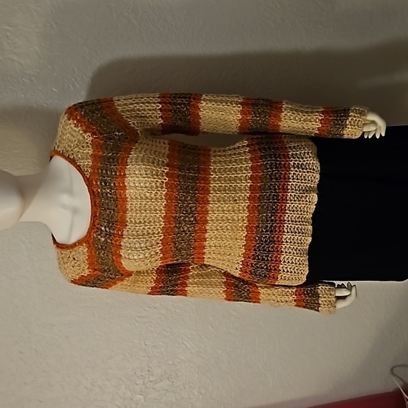 ASHLEY Y2k Striped Metallic Open Crochet Peekaboo Sweater - Picture 3 of 8